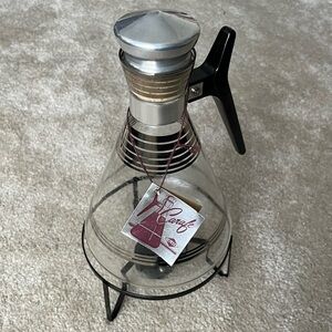 Vintage Inland Glass Carafe and Warmer Set-Silver-Mid Century Modern-Vtg-MCM-EUC